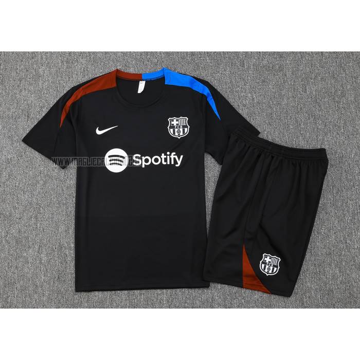 Tuta da Track del Barcellona Manga Corta 2023-2024 Nero - Pantalon Corto